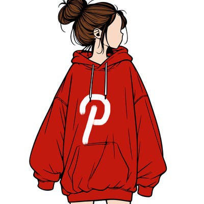 realistic girl with a oversized sweatshirt on and a bun