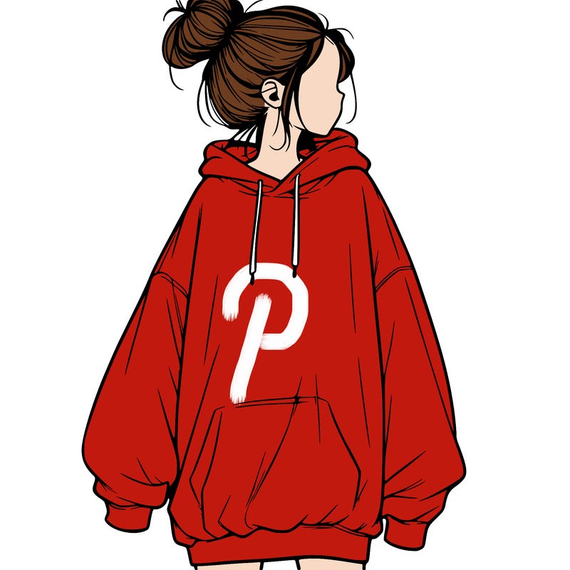 realistic girl with a oversized sweatshirt on and a bun