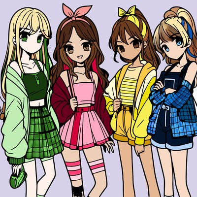 teen manga girls group of 4