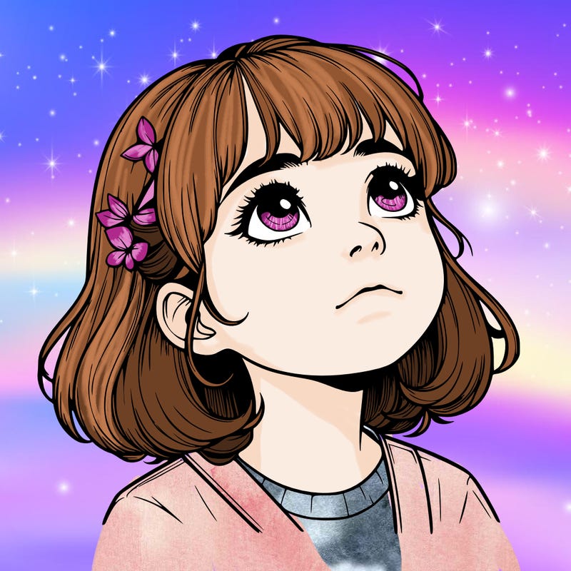 realistic girl looking up