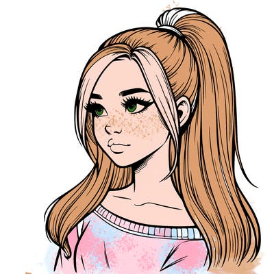 realistic girl with a high ponytail