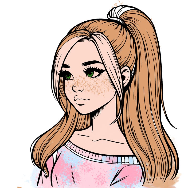 realistic girl with a high ponytail