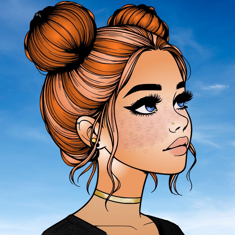 realistic girl with buns on the top of her head