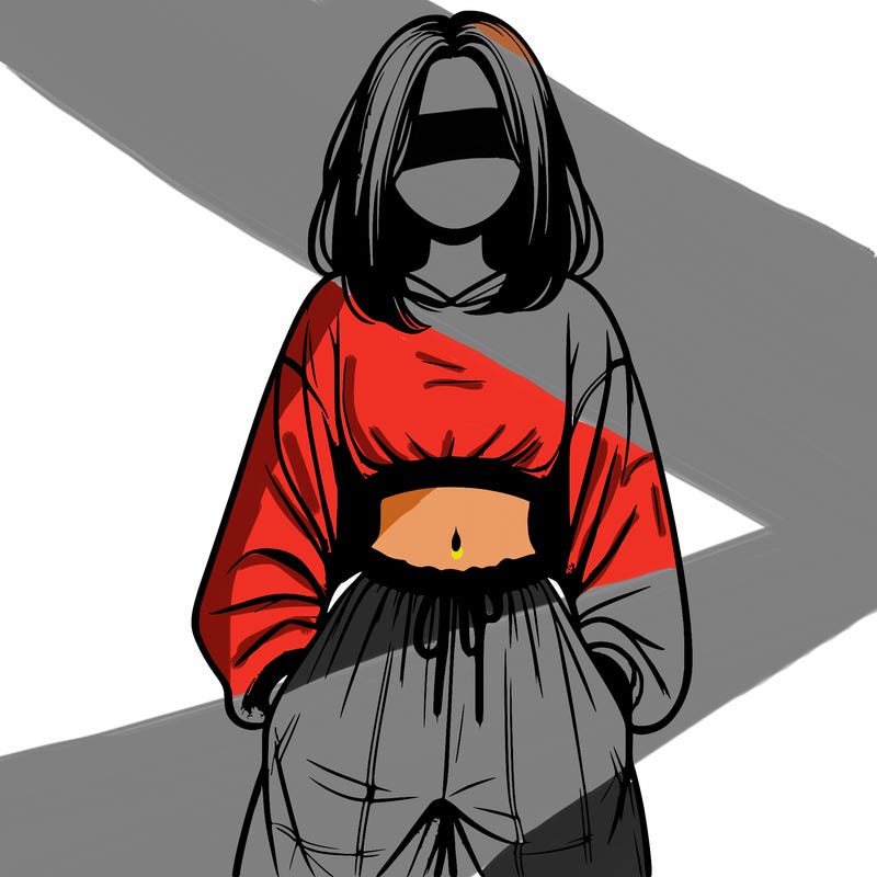 realistic girl faceless with baggy pants and a crop top
