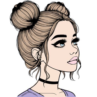 realistic girl with buns on the top of her head