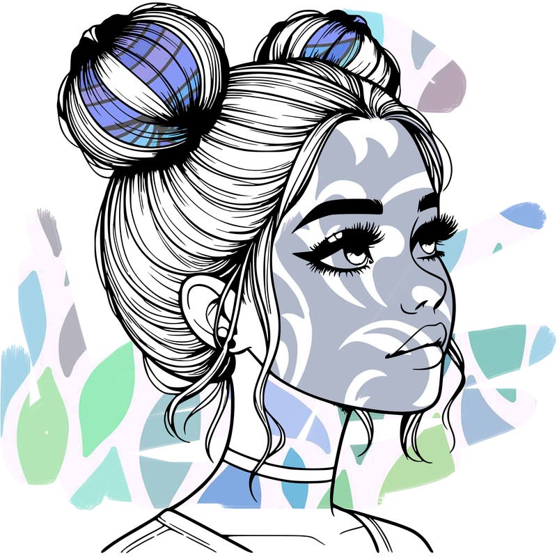 realistic girl with buns on the top of her head