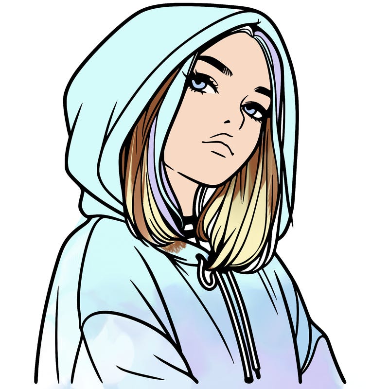 a realistic girl in a hoodie