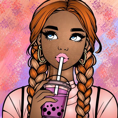 realistic girl with braided hair drinking boba