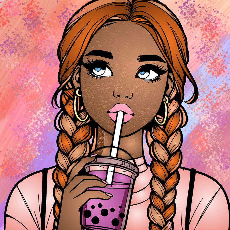 realistic girl with braided hair drinking boba
