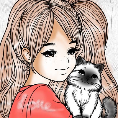 realistic girl with cat