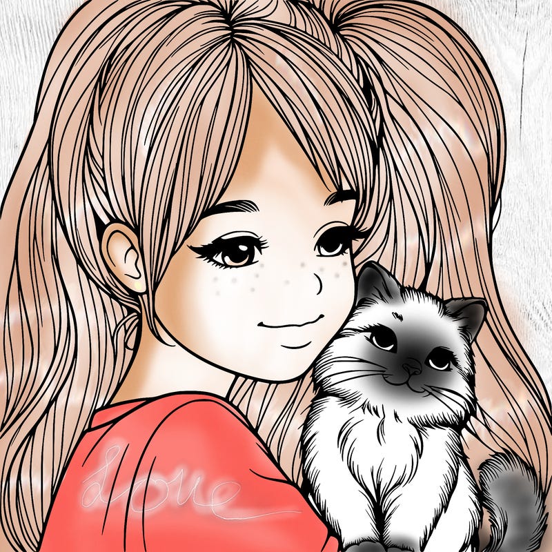 realistic girl with cat