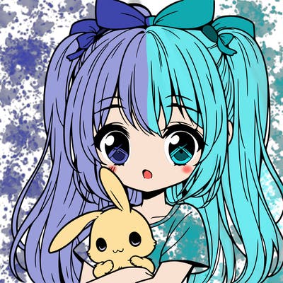 cute manga girl holding a bunny