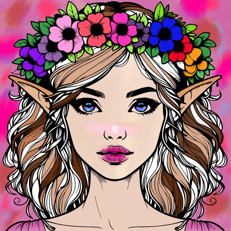 realistic female elf with flower crown