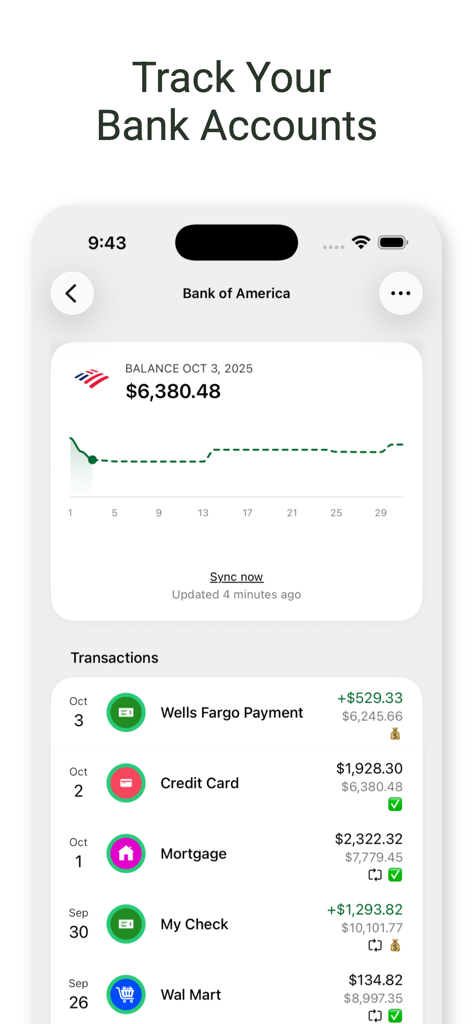 Bill Tracker Pro - Bill Tracker Pro app interface showing bank balance and transaction history