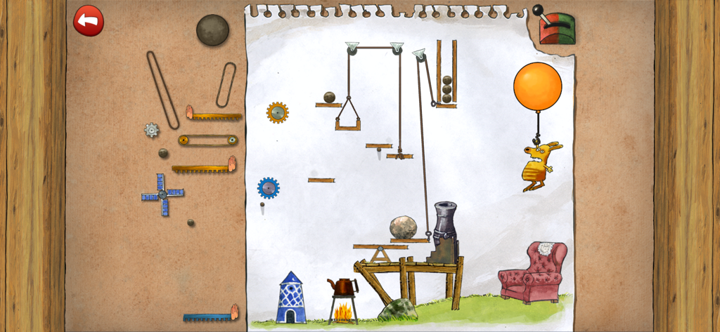 Pettson's Inventions 2 - Hand drawn machine puzzle interface in the Pettsons Inventions 2 educational app