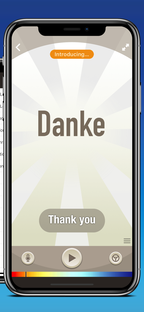 German by Nemo - Nemo German app interface displaying a flashcard for the word Danke with its English translation Thank you.