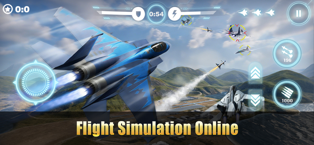 Ace Force: Joint Combat - A blue fighter jet flying over a mountainous landscape in the game Ace Force Joint Combat