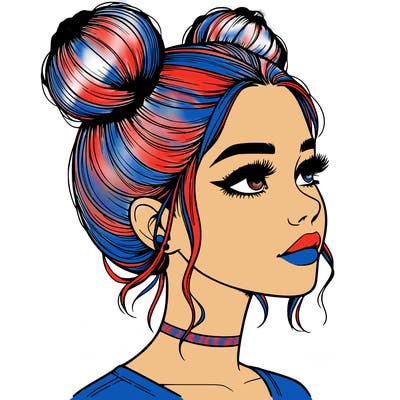 realistic girl with buns on the top of her head