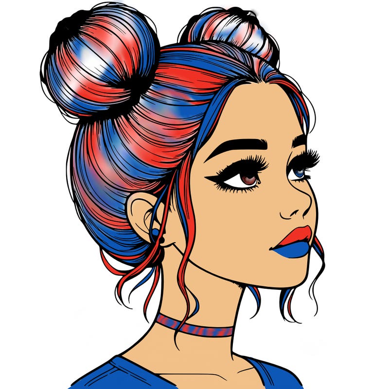 realistic girl with buns on the top of her head