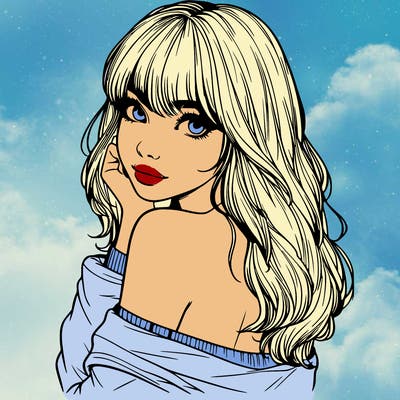 realistic girl with bangs looking over her shoulder