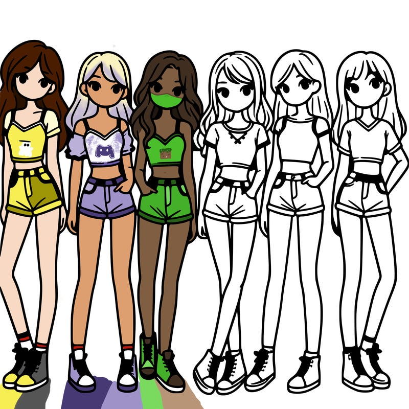a group of girls wearing crop tops and shorts