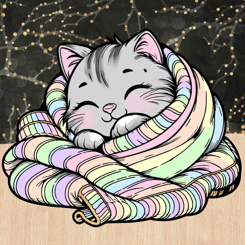 realistic cozy cat in a blanket