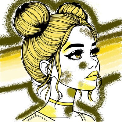 realistic girl with buns on the top of her head