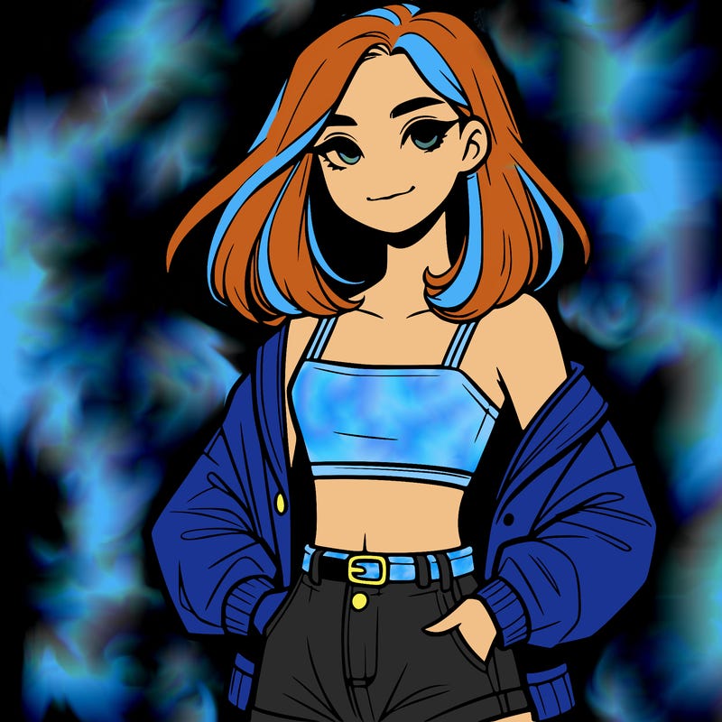 a realistic girl with a crop top and short shorts in an open jacket