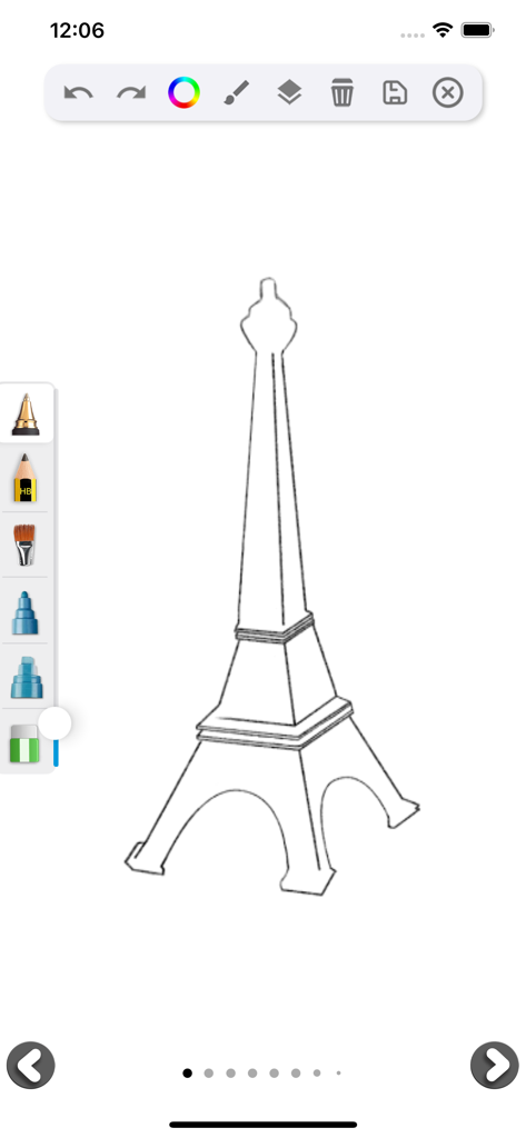 Learn how to Draw 3D - Dibujo paso a paso de la Torre Eiffel en la interfaz de la aplicación Aprende a dibujar en 3D.