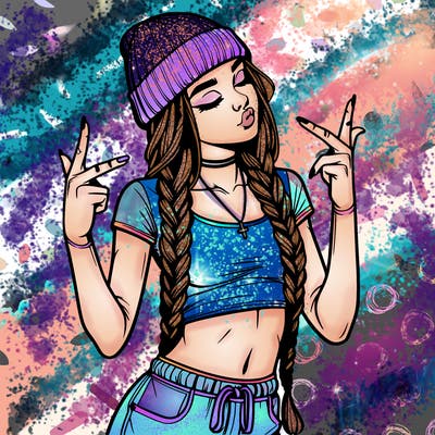 realistic teenage girl with braids and a beanie and crop top doing 🫶🏼