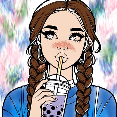 realistic girl with braided hair drinking boba