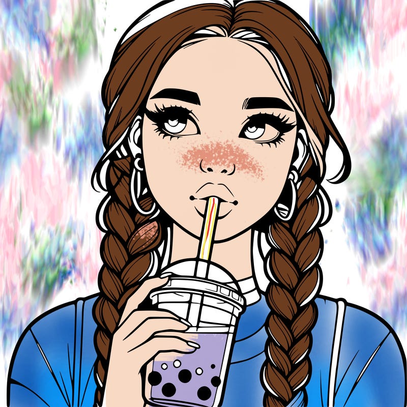realistic girl with braided hair drinking boba