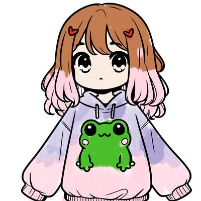 girl wearing frogging sweatshirt