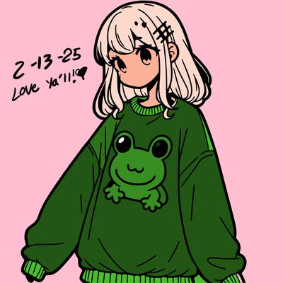 girl wearing frogging sweatshirt