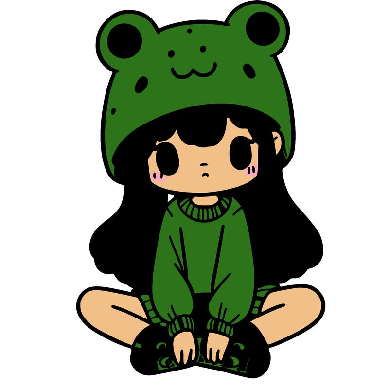 a girl wearing a frog hat and some frog socks