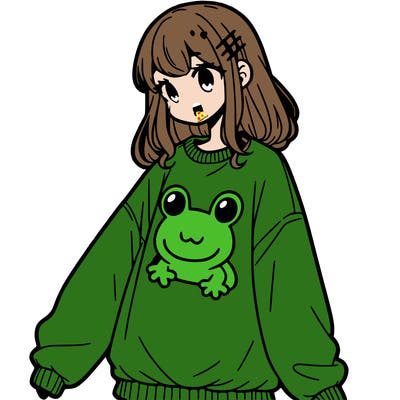 girl wearing frogging sweatshirt