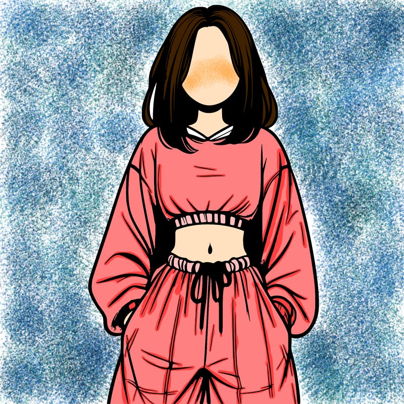 realistic girl faceless with baggy pants and a crop top