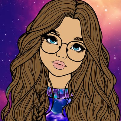 girl with long hair and freckles and glasses realistic