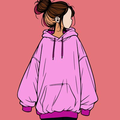 realistic girl with a oversized sweatshirt on and a bun