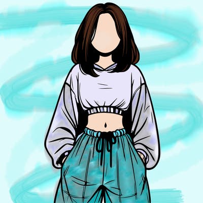 realistic girl faceless with baggy pants and a crop top
