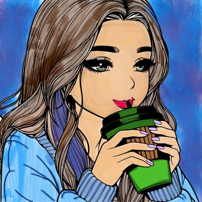realistic girl drinking coffee