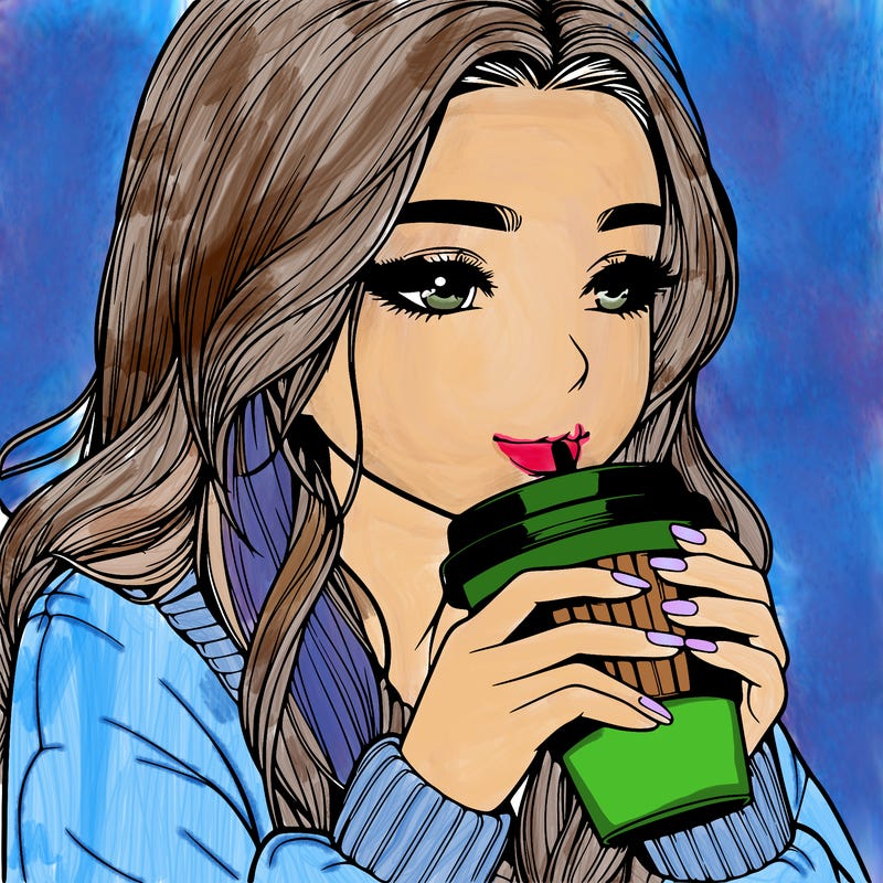realistic girl drinking coffee