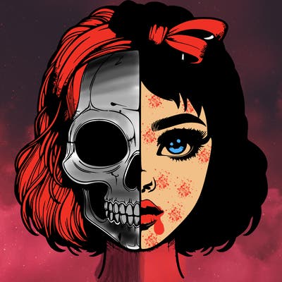 realistic girl with half skull mask