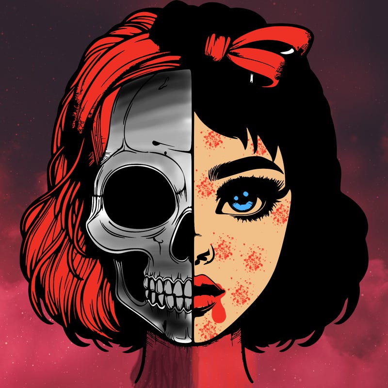 realistic girl with half skull mask