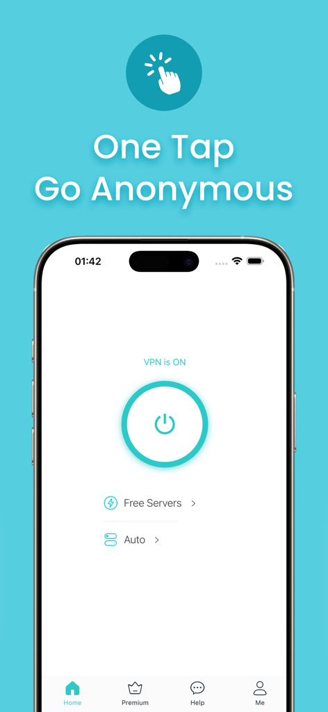 X-VPN app interface showing a one-tap connect button for anonymous browsing on an iPhone