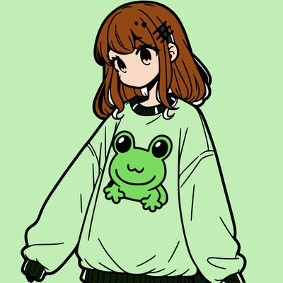 girl wearing frogging sweatshirt