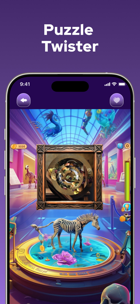 Offline Puzzle Games - No WiFi - Puzzle Twister gameplay showing a circular logic puzzle in a museum setting