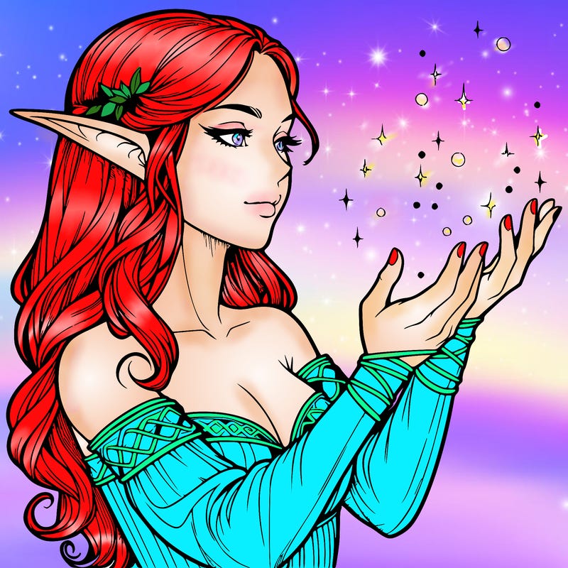 realistic elf girl doing magic