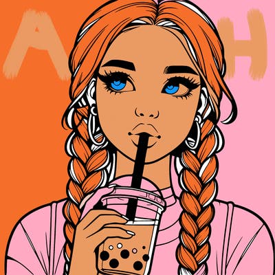 realistic girl with braided hair drinking boba