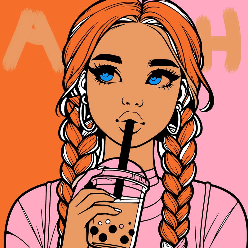 realistic girl with braided hair drinking boba